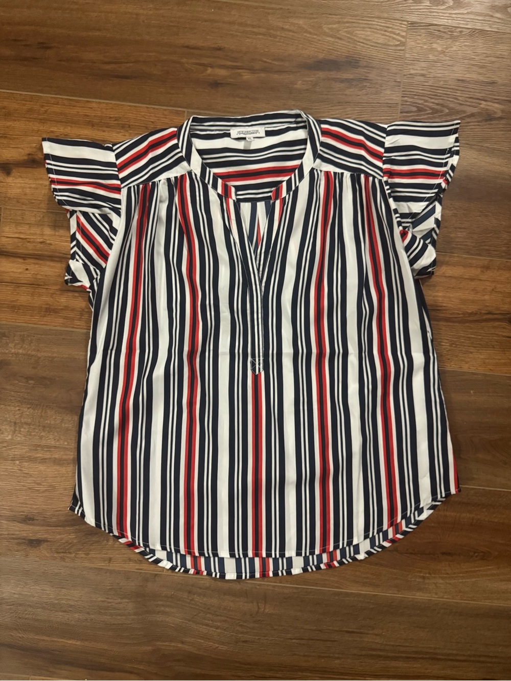 new directions Red, Navy & White Striped Flutter Sleeve Blouse